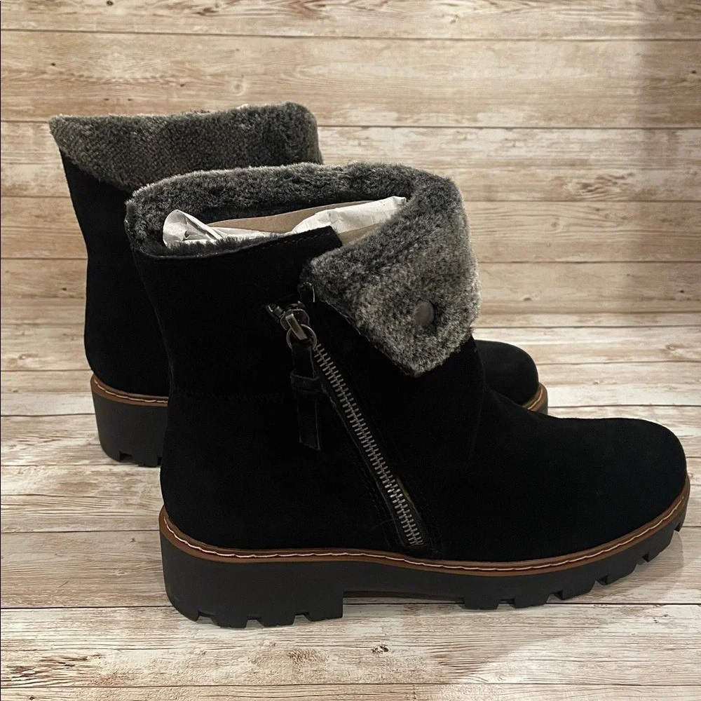 Baretraps Wyoming Womens Black Suede Water Resistant Faux Fur‎ Lug Sole Boots